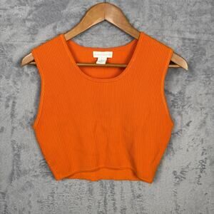 HOUSE OF HARLOW 1960 Knit Crop Top‎ Orange L Sleeveless Retro Designer Luxury